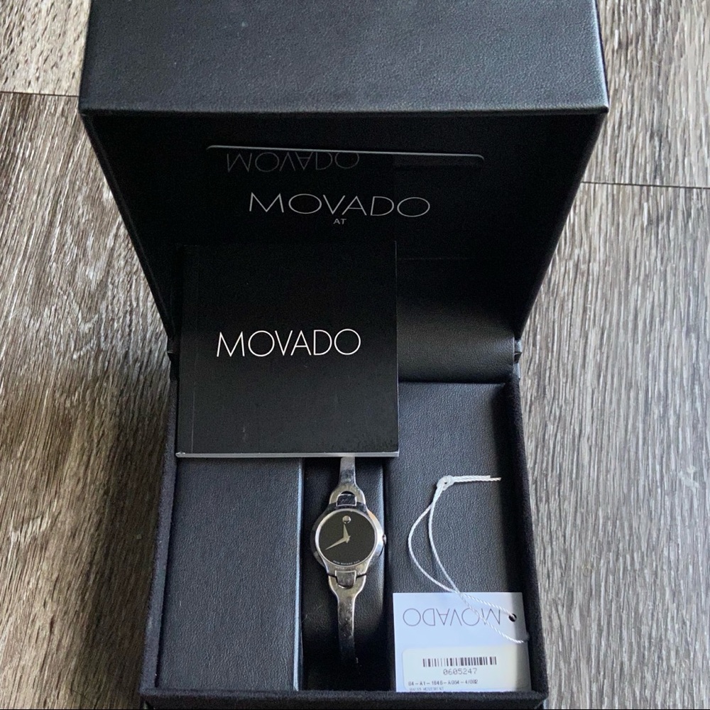 HP🎉MOVADO Stainless Steel Black Face Bangle Watch ⚡️Flash Sale⚡️ - Picture 2 of 16